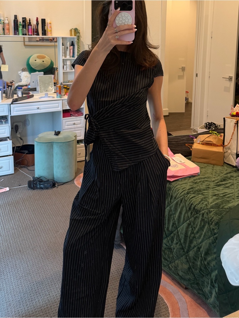 Women's Navy Pinstripe Set